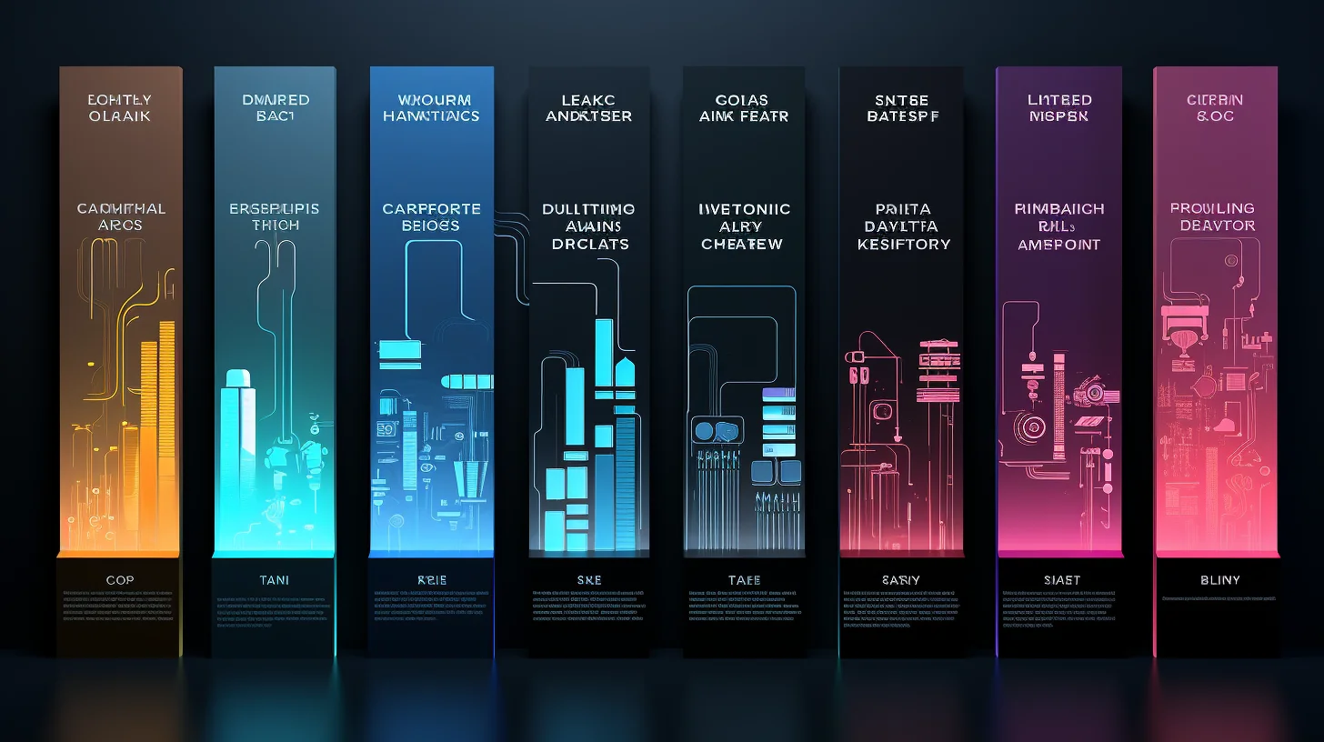 Abschnitte, die technikbezogene Begriffe präsentieren. Eine visuelle Darstellung verschiedener Technik-Konzepte.