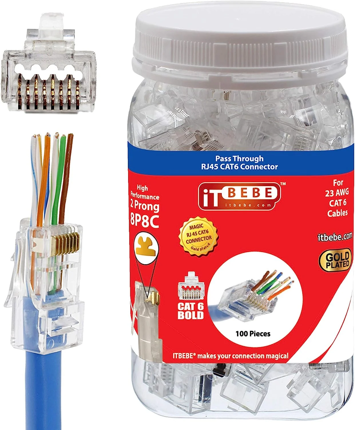ITBEBE 50 Stück vergoldete Enddurchgang RJ45 Cat6