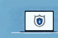 Ein symbolisches Bild, das die Sicherheit im Internet darstellt, mit einem Schild, das einen Computerbildschirm vor Cyber-Bedrohungen schützt.