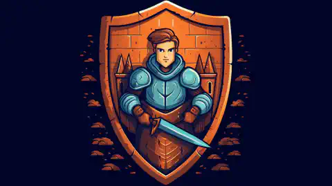  Eine Zeichentrickfigur, die Cyber-Bedrohungen mit einem Schild und einem Schwert bekämpft.