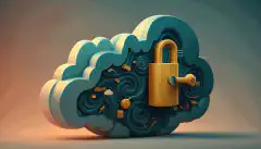 Eine Cartoon-Wolke mit einem Schloss, das die sichere und konforme Cloud-Umgebung darstellt, die in diesem Artikel aufgebaut wird.