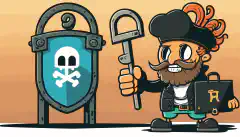 Ein Cartoon-Hacker steht neben einem großen Schloss und hält in einer Hand einen Fernet-Logo-Schlüssel und in der anderen Hand einen Malboge-Logo-Schlüssel, während im Schloss eine Flagge zu sehen ist