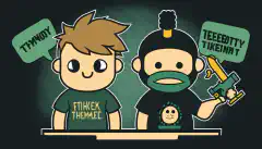 Ein animiertes Bild mit zwei Figuren, von denen die eine ein HackTheBox Academy-Shirt und die andere ein TryHackMe-Shirt trägt. Beide haben eine Gedankenblase über dem Kopf, die ein relevantes Symbol für ihre Plattform enthält, und stehen auf einer Wippe, die in der Mitte balanciert wird.