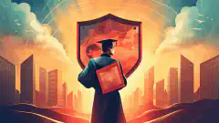Eine Illustration einer Person, die eine Abschlusskappe mit einem Schild hält, das für Cybersicherheit steht und die Notwendigkeit von Bildung und Fähigkeiten im Bereich der Cybersicherheit symbolisiert. --aspect 16:9
