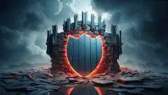 Ein symbolisches Bild, das einen geschützten Domänennamen darstellt, der vor Cyberbedrohungen schützt.