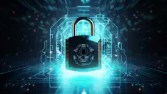Ein symbolisches Bild, das digitale Privatsphäre und Sicherheit darstellt, mit einem verschlossenen Vorhängeschloss, das von einem Schild-Emblem geschützt wird, das die Idee des Schutzes von Daten und Online-Anonymität vermittelt.
